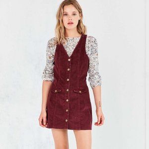 UO COOPERATIVE Parker Maroon Corduroy Mini Racerback V-Neck Jumper Dress M